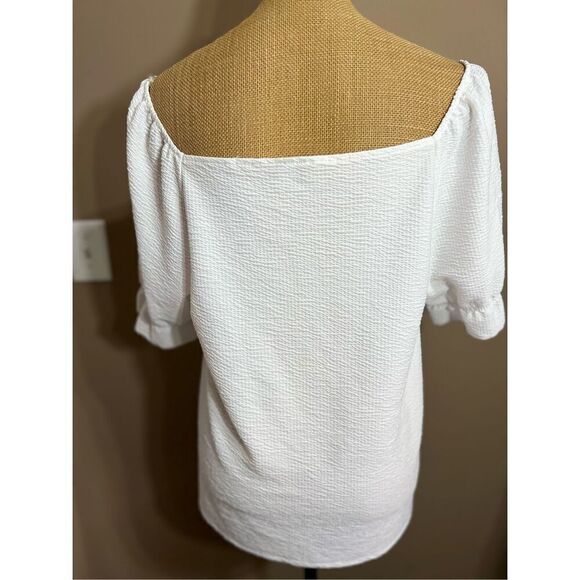 Cato Blouse Crepe Textured Peasant Top Size L 1/2 Flutter Sleeve Professional - Picture 7 of 9